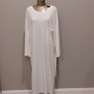 NAP Lounge Wear White Long Sleeve Dress Large Front Pocket